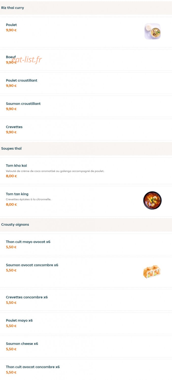 Carte et menu de Thaï Shi à Tremblay en France — Riz thai curry, soupes thaï et crousty oignons
