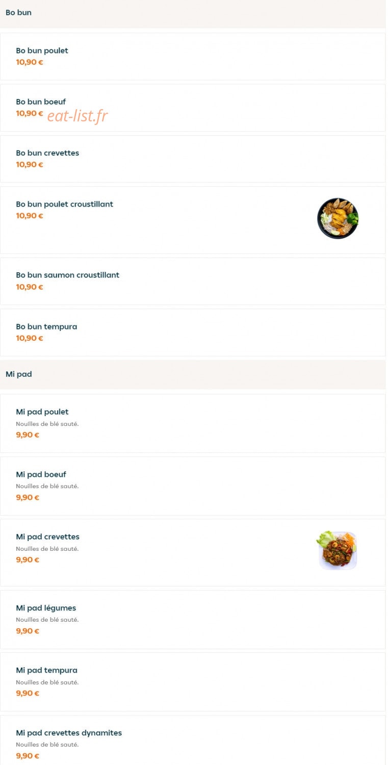 Carte et menu de Thaï Shi à Tremblay en France — Bo bun et mi pad