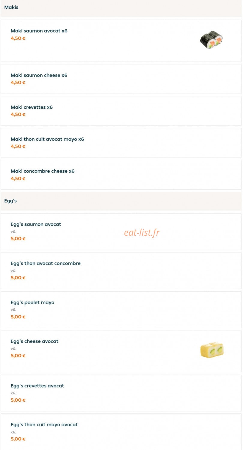 Carte et menu de Thaï Shi à Tremblay en France — Makis et egg's