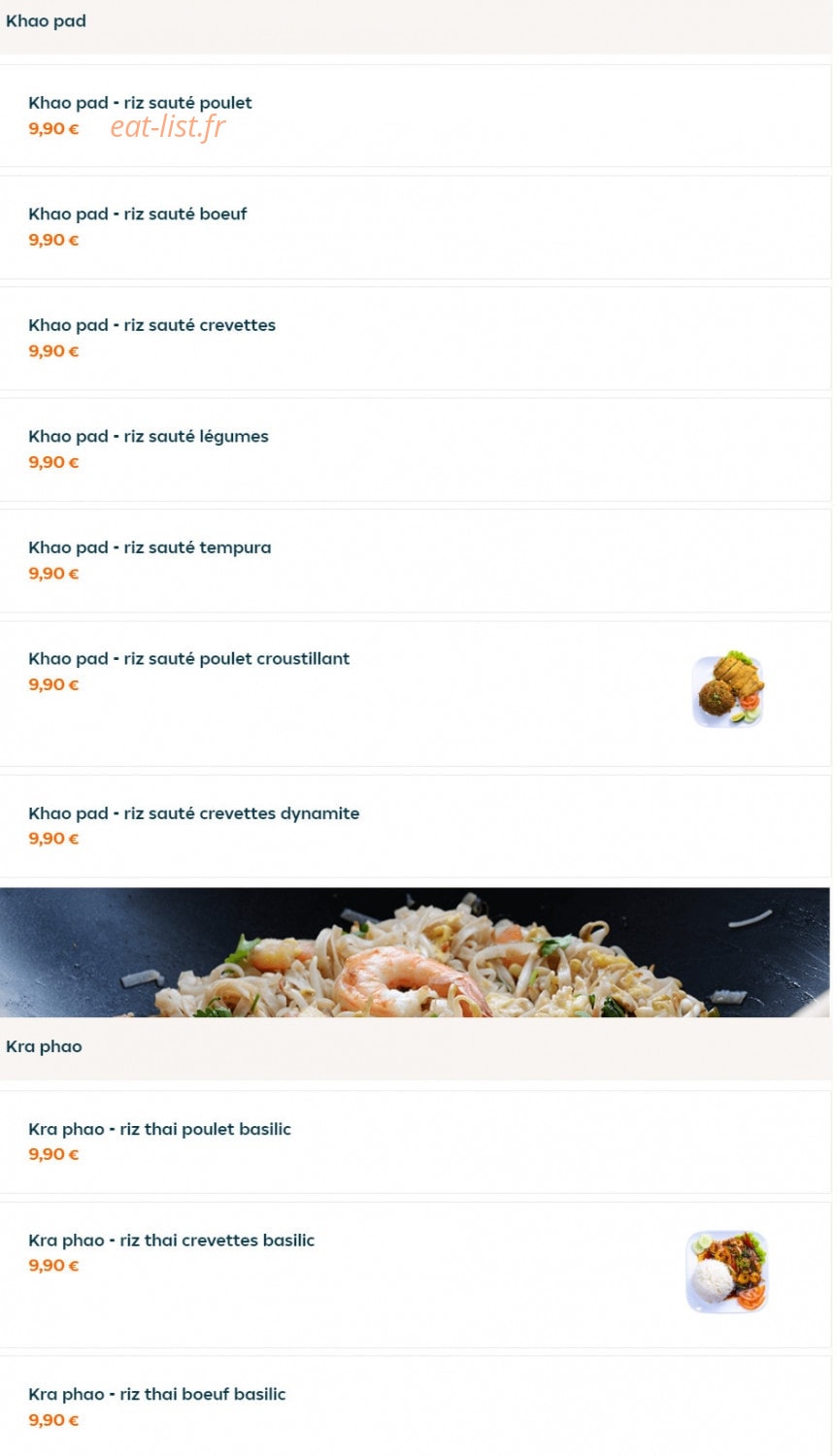 Carte et menu de Thaï Shi à Tremblay en France — Khao pad et kra phao