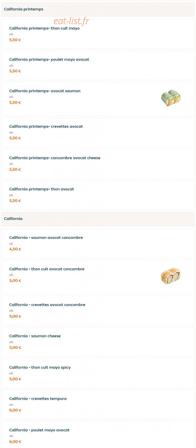 Carte et menu de Thaï Shi à Tremblay en France — California printemps et california