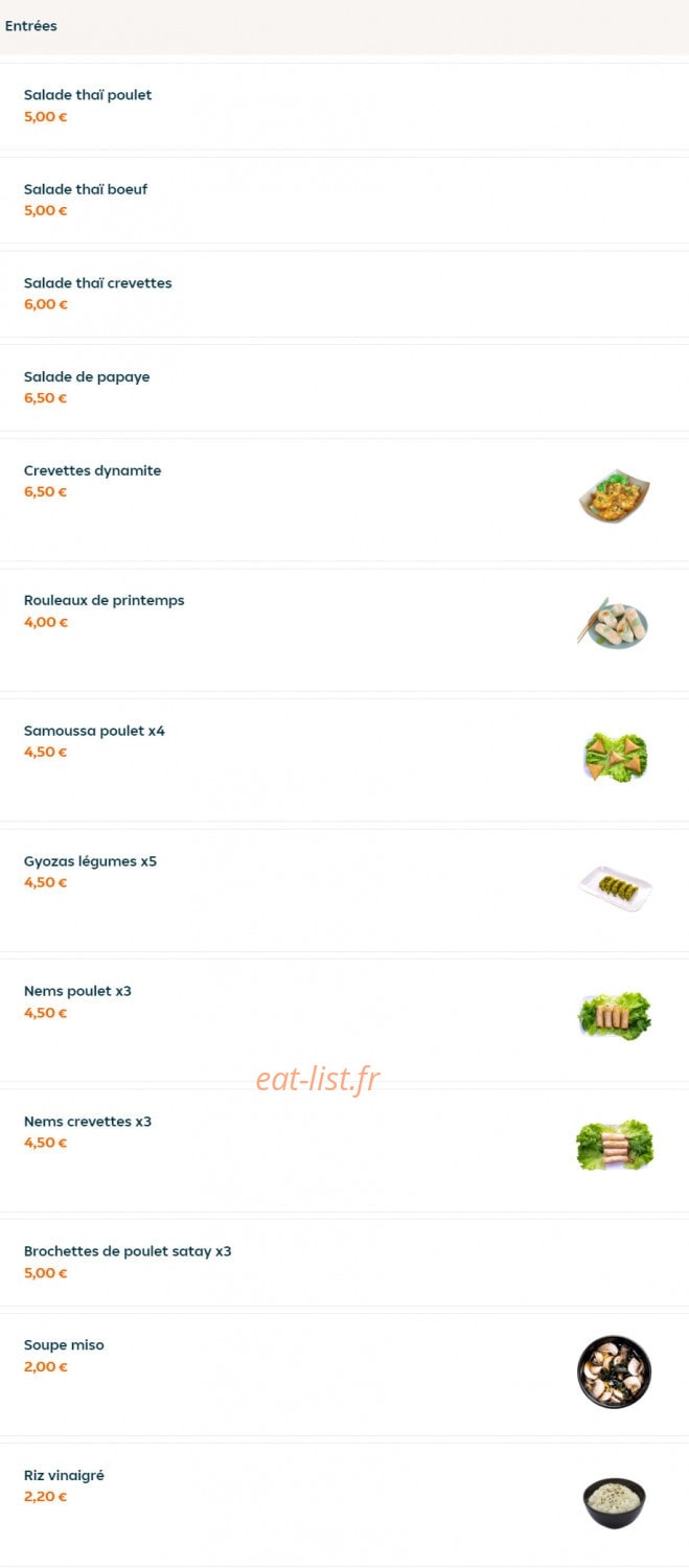 Carte et menu de Thaï Shi à Tremblay en France — Les entrées