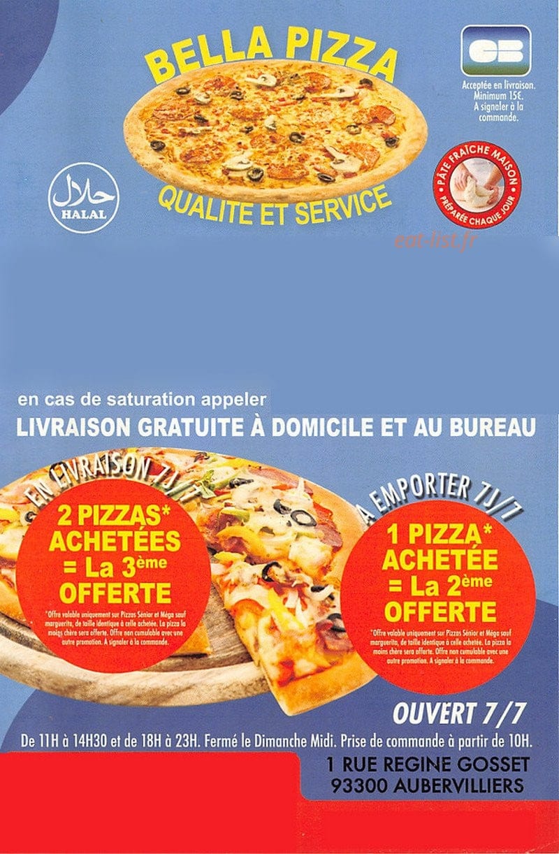 Bella Pizza — carte page 1