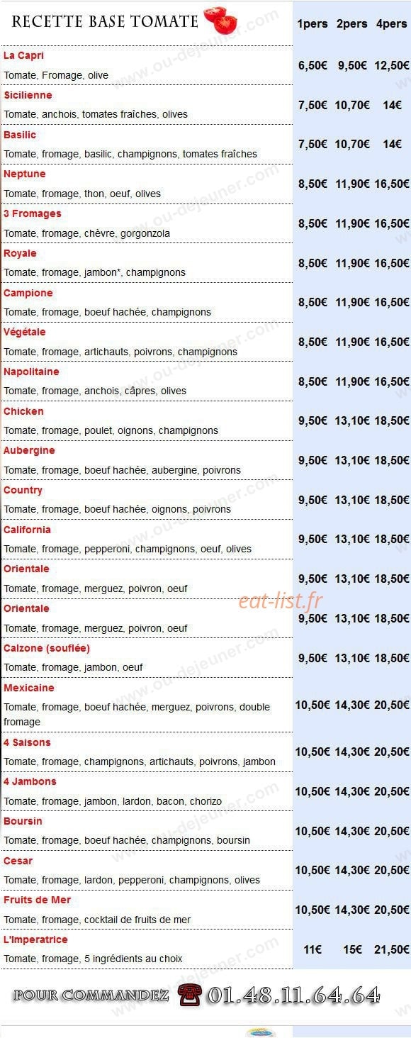 Capri Pizza — carte page 1