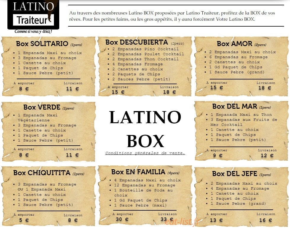 Latino traiteur — carte page 1