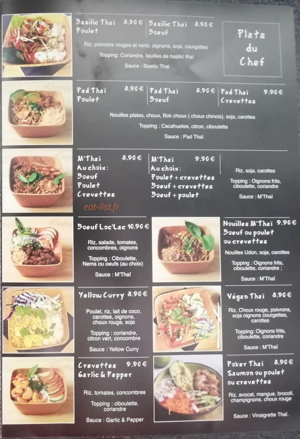 M'thaï Asian Food — carte page 2