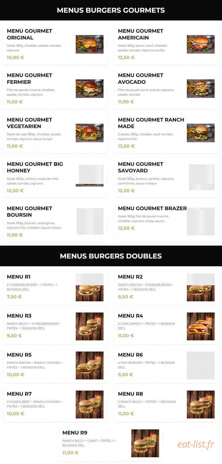 Ranch Burger — carte page 2