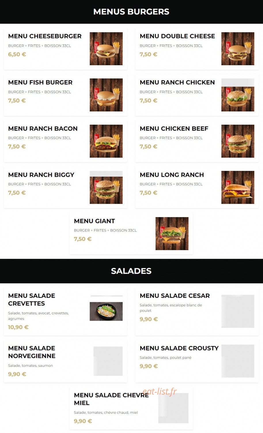 Ranch Burger — carte page 3