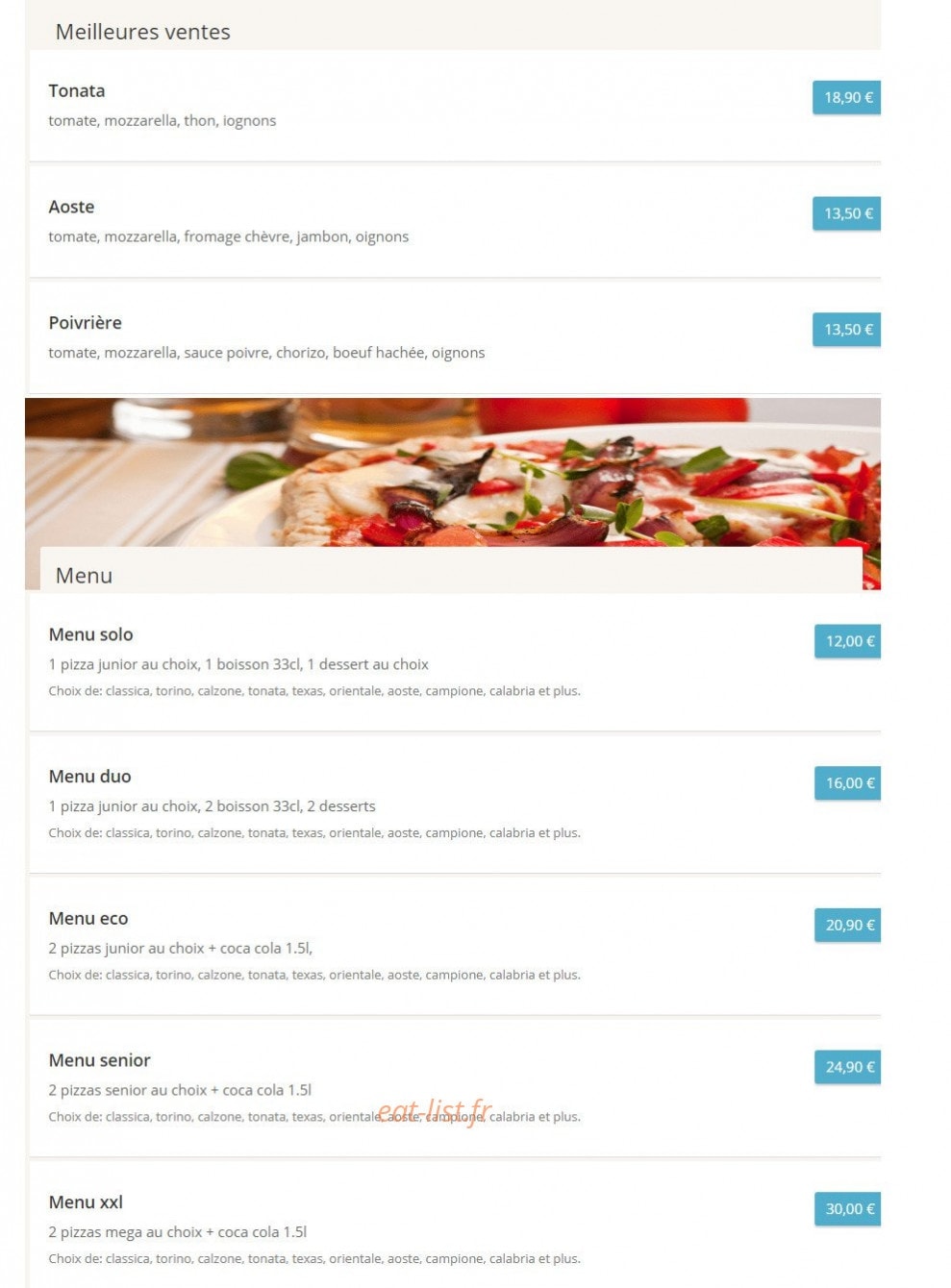 Speedy Pizza — carte page 1