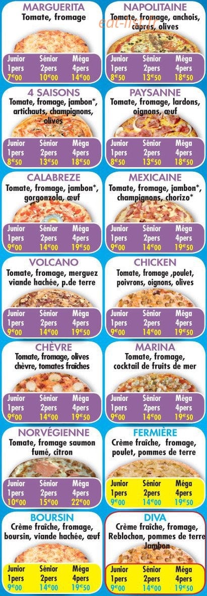 Sweet Pizza — carte page 1