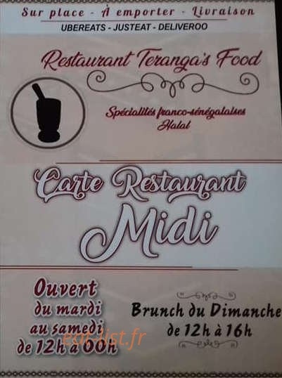 carte et menu Teranga'S Food Aubervilliers