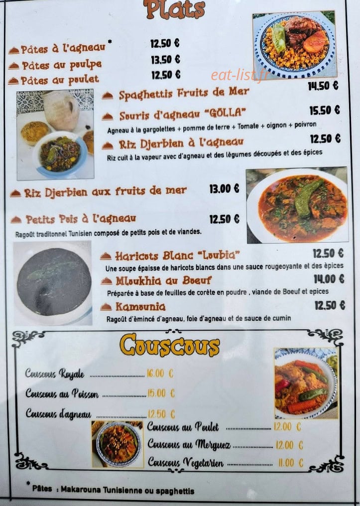 Carte et menu de Zarda Food à Aubervilliers — Les plats et couscous