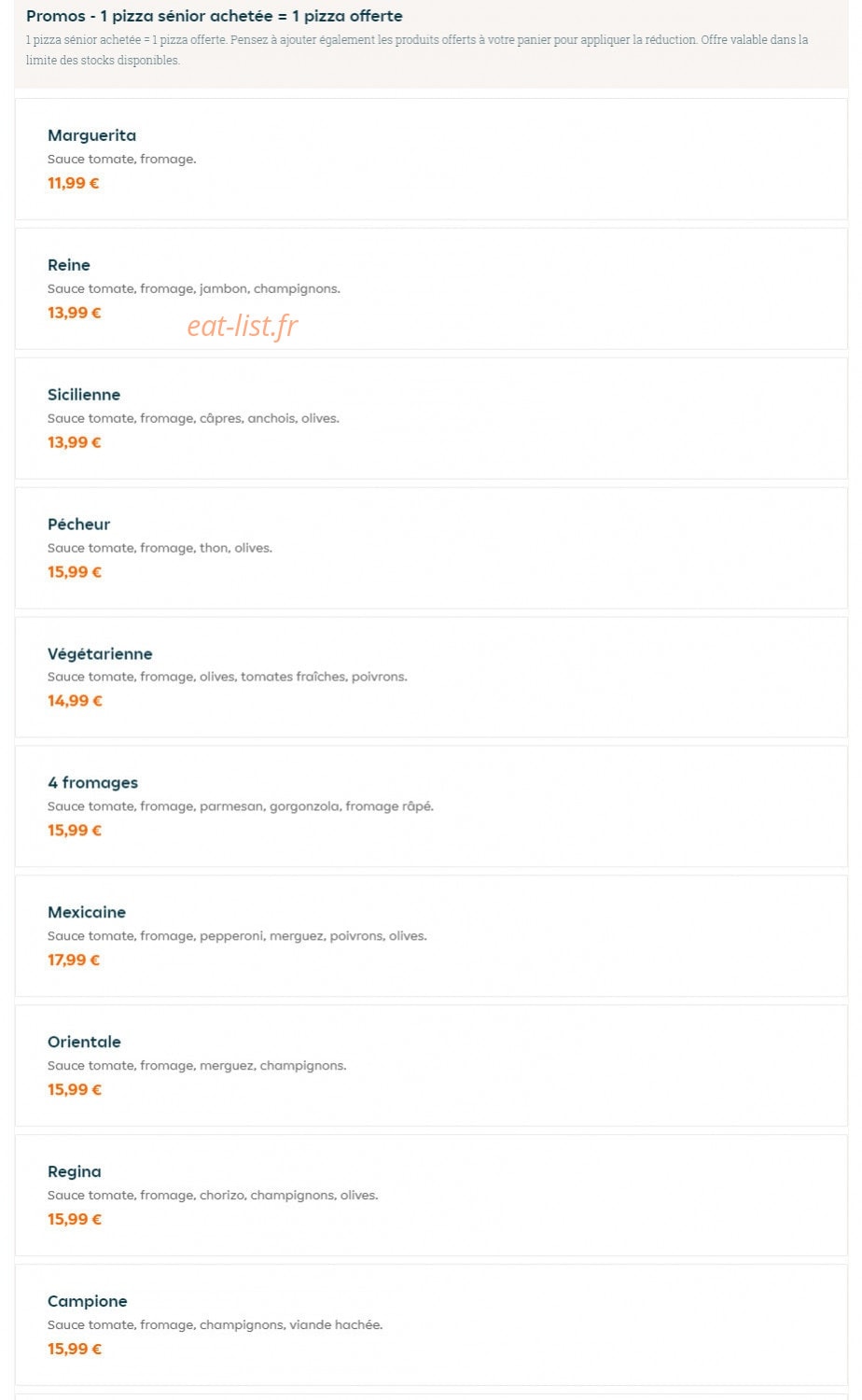 Eat-win pizza — carte page 1