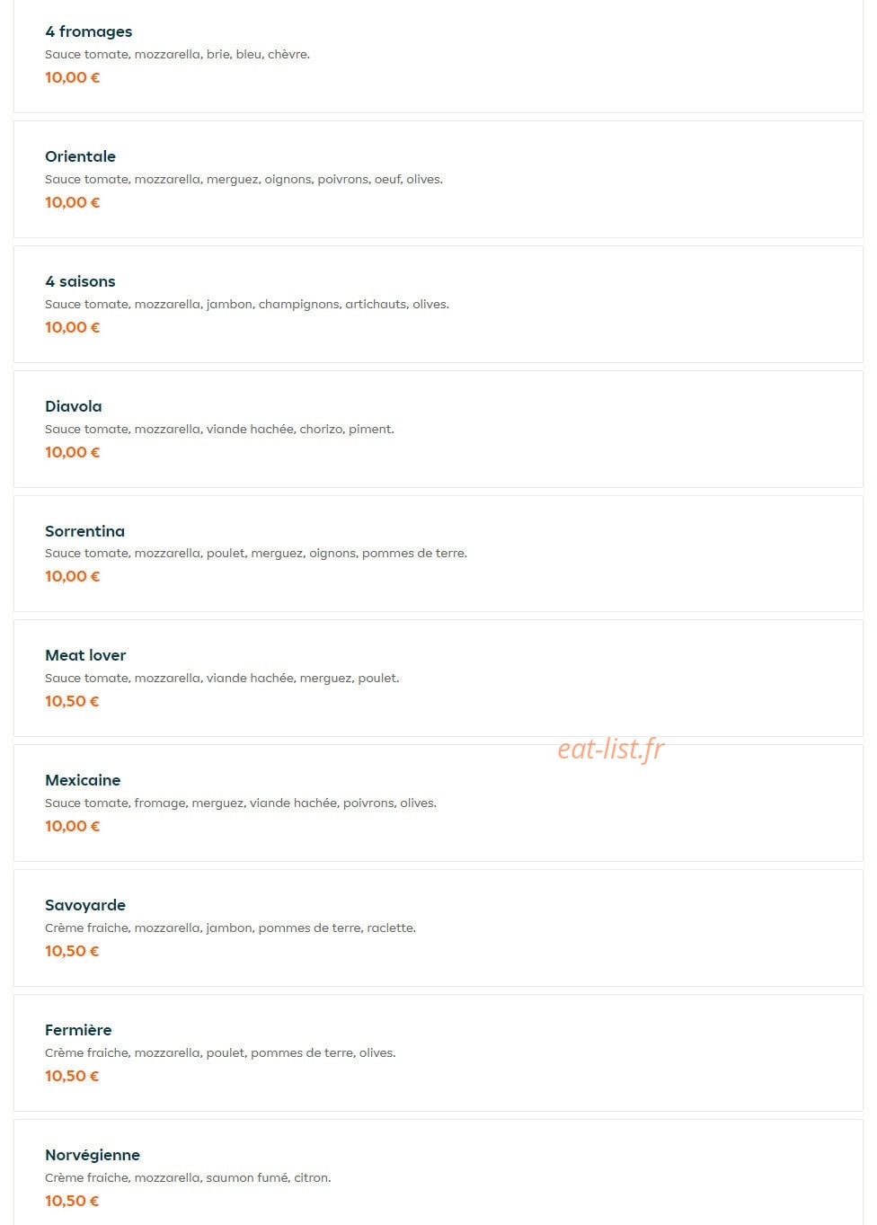 H Burger & Pizza — carte page 11