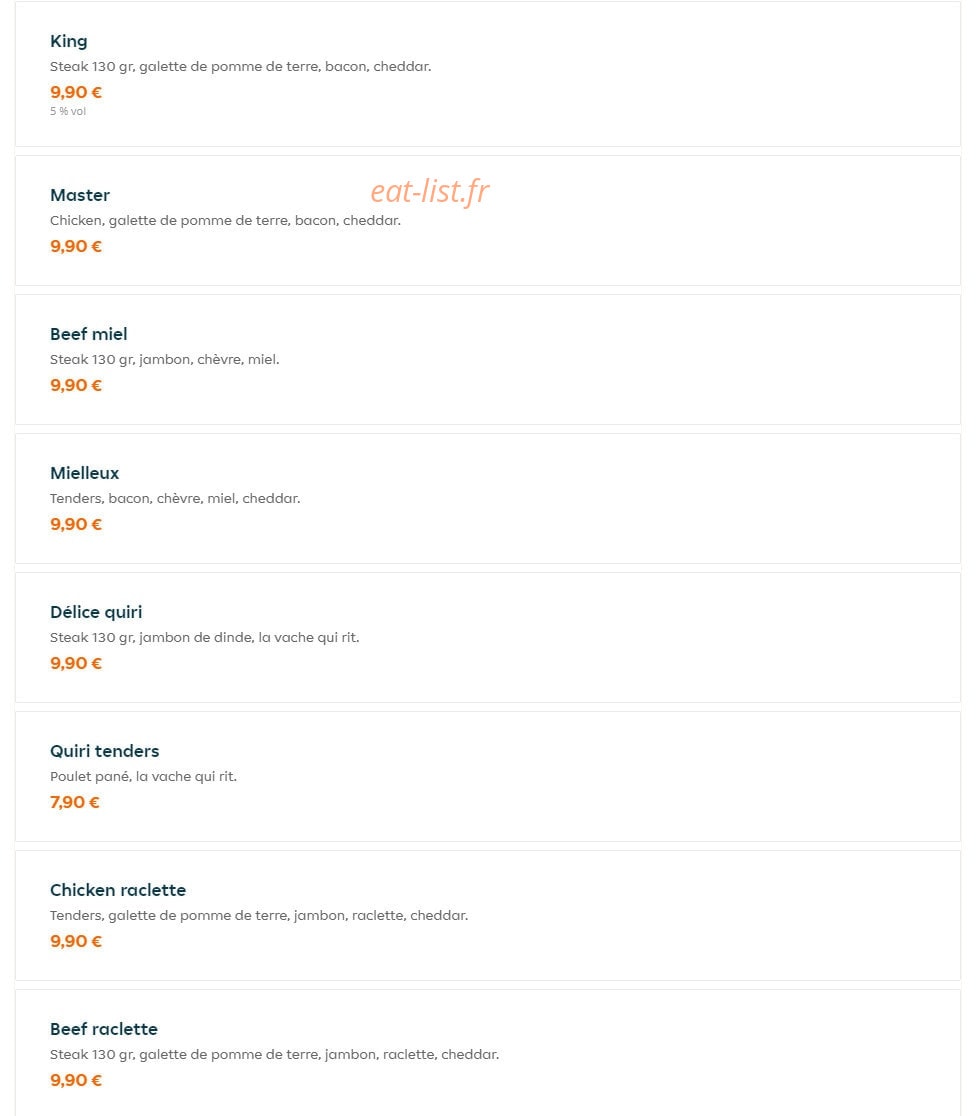 H Burger & Pizza — carte page 3