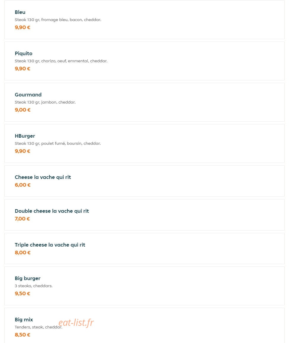 H Burger & Pizza — carte page 2