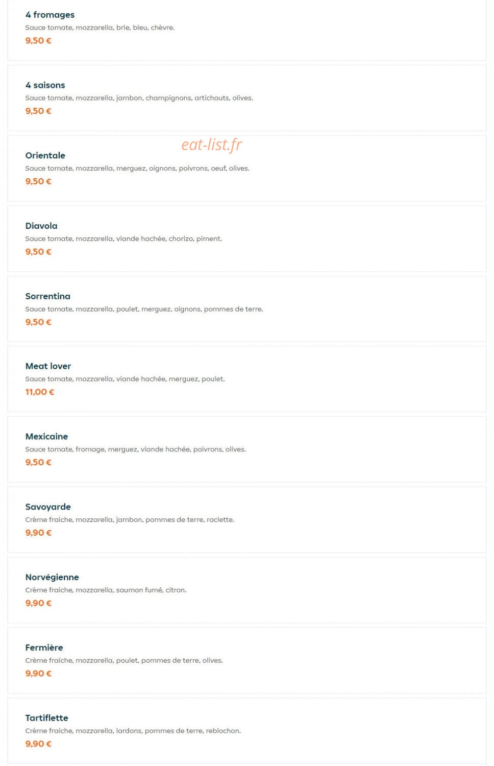 H Burger & Pizza — carte page 8