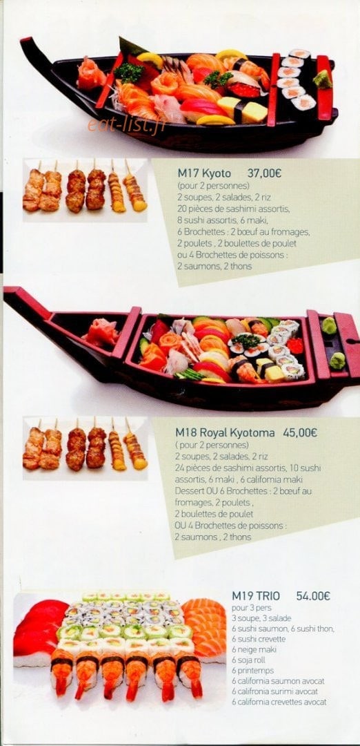 Carte et menu de Kyotoma à Les Pavillons Sous Bois — Menu bateau