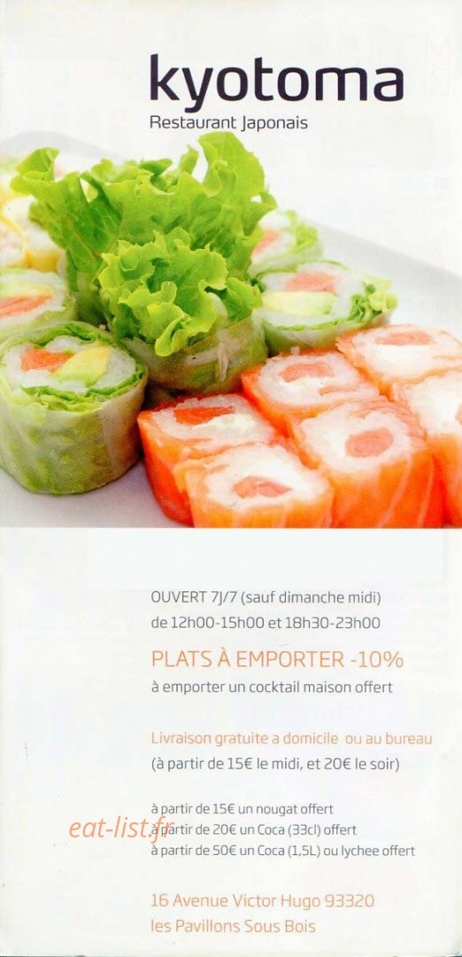 Carte et menu de Kyotoma à Les Pavillons Sous Bois — Carte kyotoma