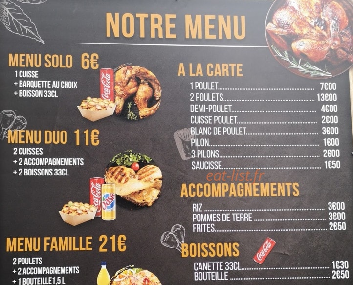 Carte et menu de Leader Poulet à Les Pavillons Sous Bois — es menus, boissons et desserts,...