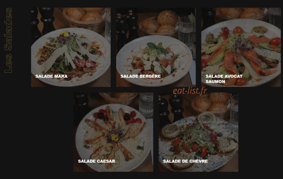 Carte et menu de Mara Steakhouse à Les Pavillons Sous Bois — Les salades