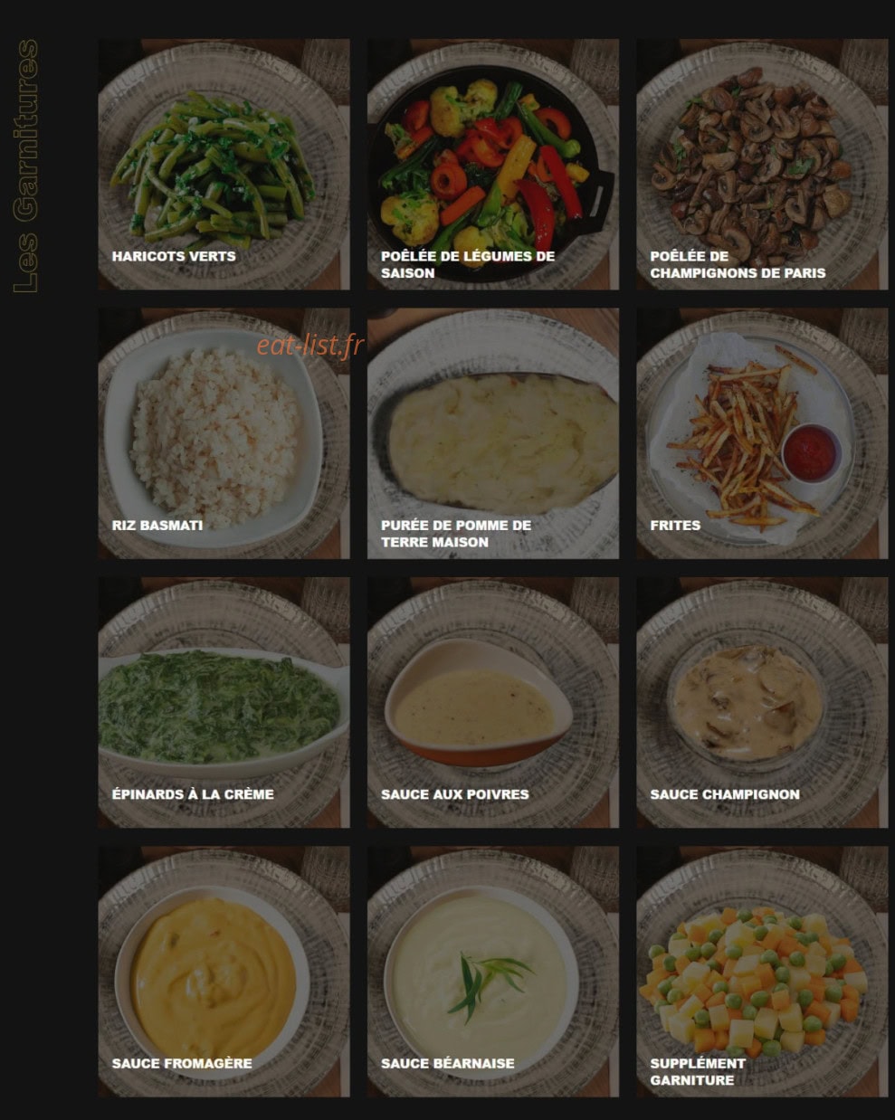 Carte et menu de Mara Steakhouse à Les Pavillons Sous Bois — Les garnitures