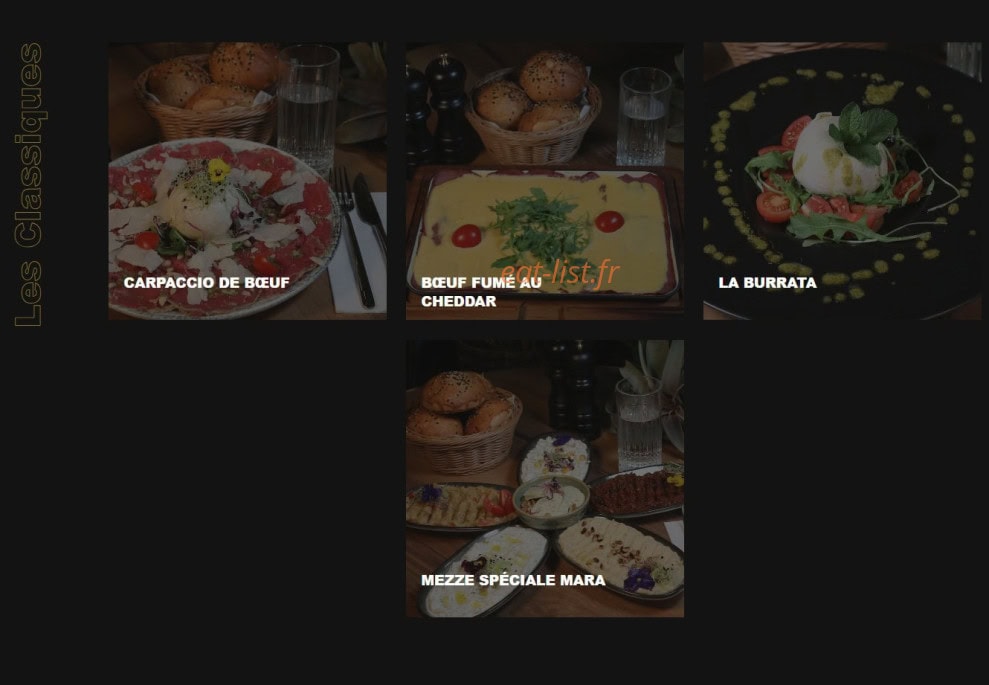 Carte et menu de Mara Steakhouse à Les Pavillons Sous Bois — Les classiques