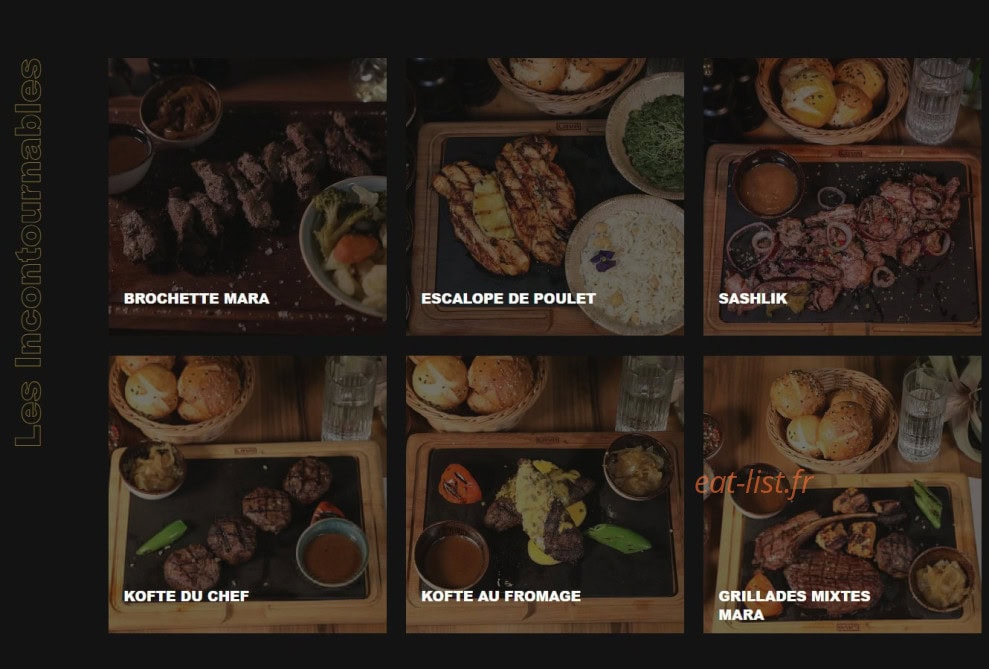 Carte et menu de Mara Steakhouse à Les Pavillons Sous Bois — Les grillades