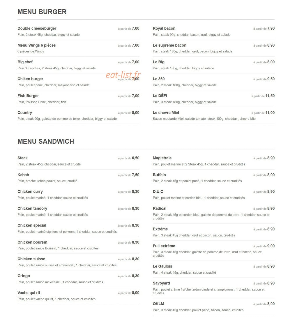 O'klm Food — carte page 1