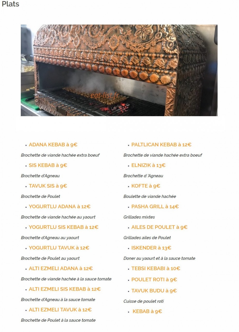 Carte et menu de Pasha Grill à Les Pavillons Sous Bois — Plats