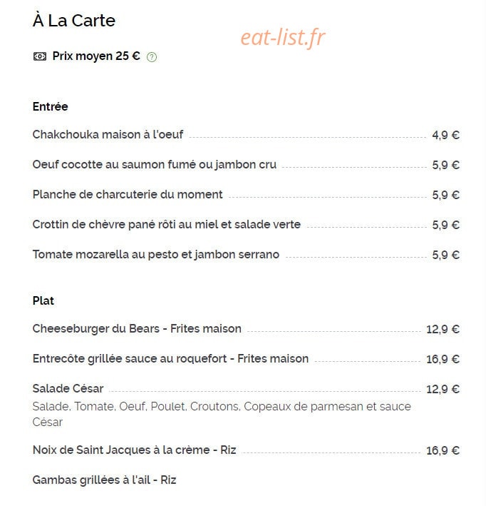 Le bear's — carte page 1