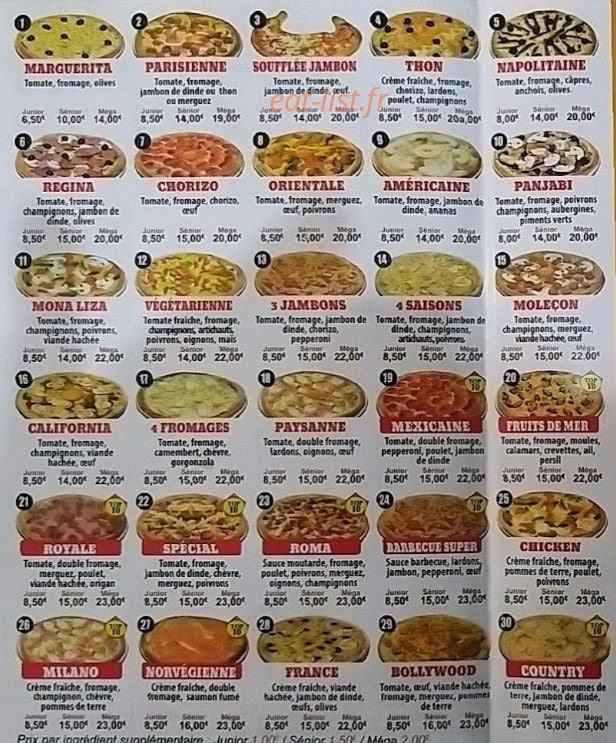 Allo Roma Pizza — carte page 1