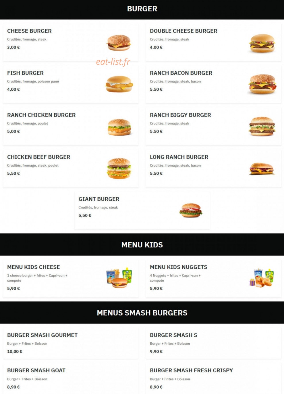 Ranch Burger — carte page 7