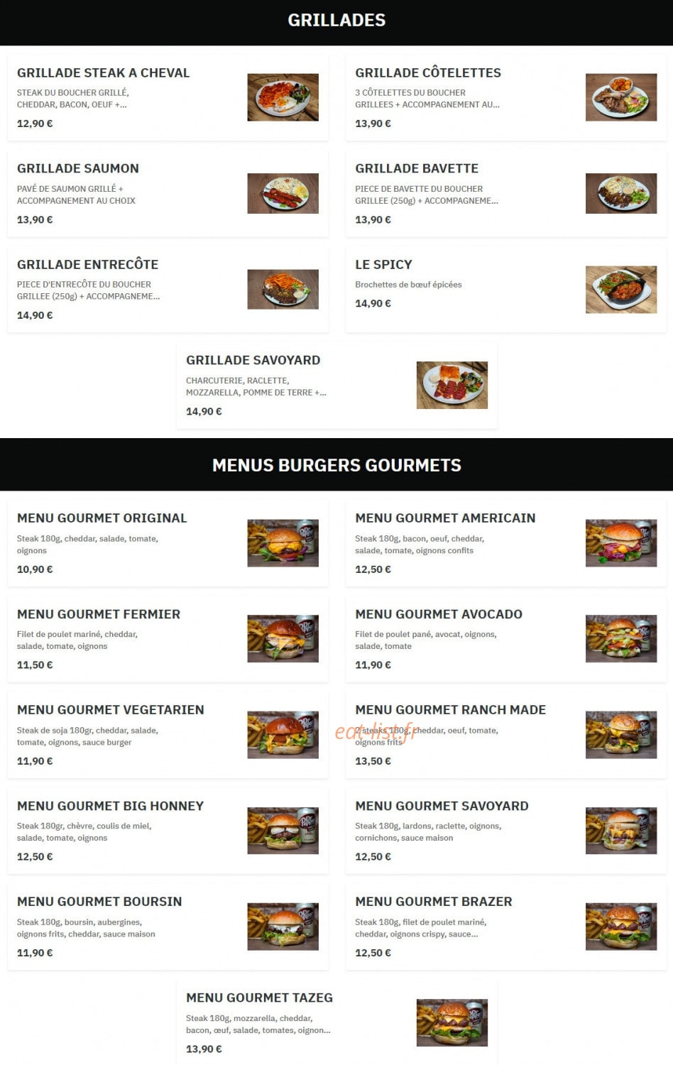 Ranch Burger — carte page 2