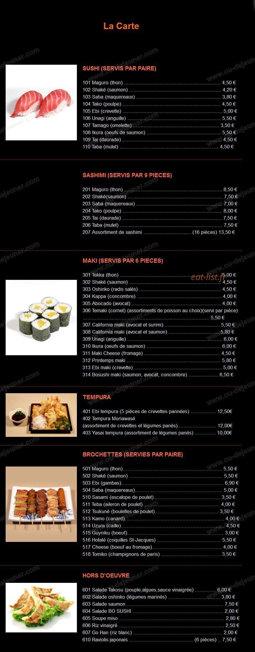 Bo Sushi III — carte page 1