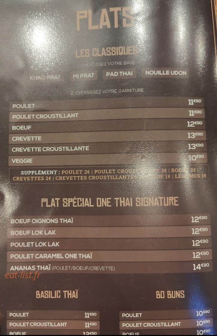 One Thaï — carte page 2