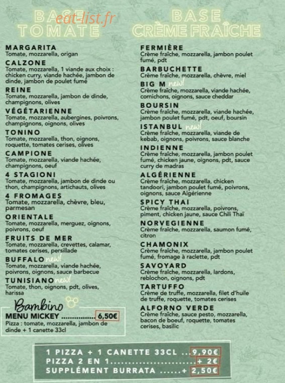 Carte et menu de Al Forno à Pierrefitte sur Seine — Les pizzas