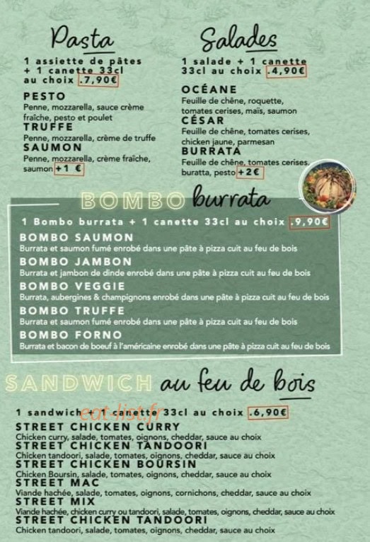 Carte et menu de Al Forno à Pierrefitte sur Seine — Les salades, sandwichs et burratas,...