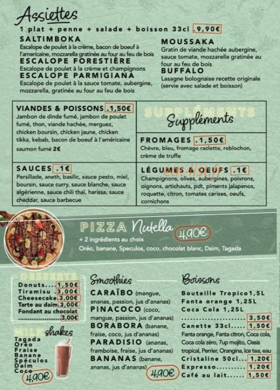 Carte et menu de Al Forno à Pierrefitte sur Seine — Les assiettes, suppléments et boissons,...