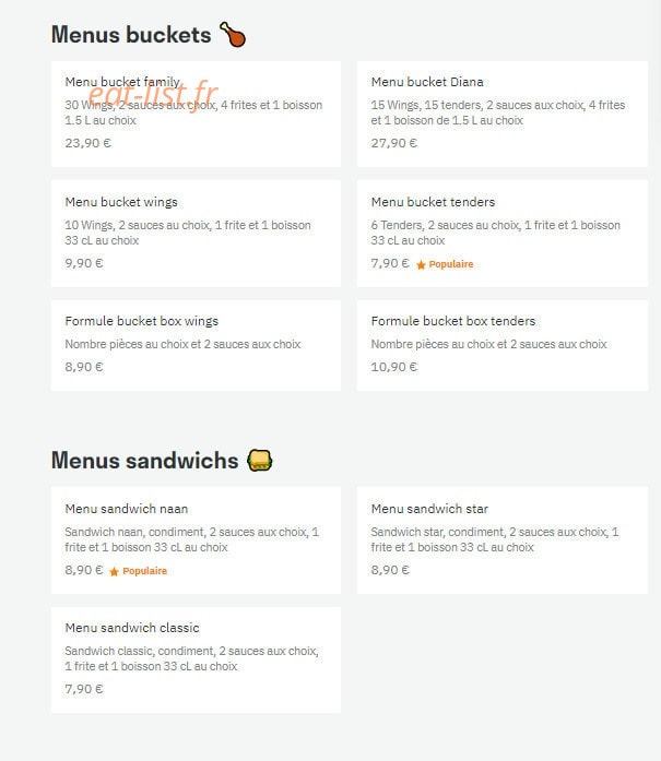 Diana food house — carte page 1