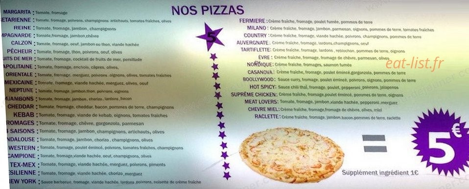Five star pizza — carte page 1