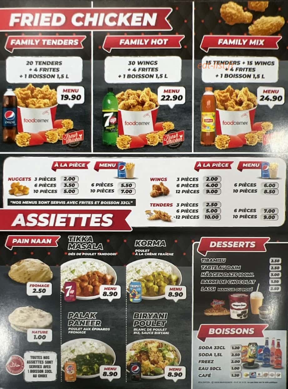Food Corner — carte page 1