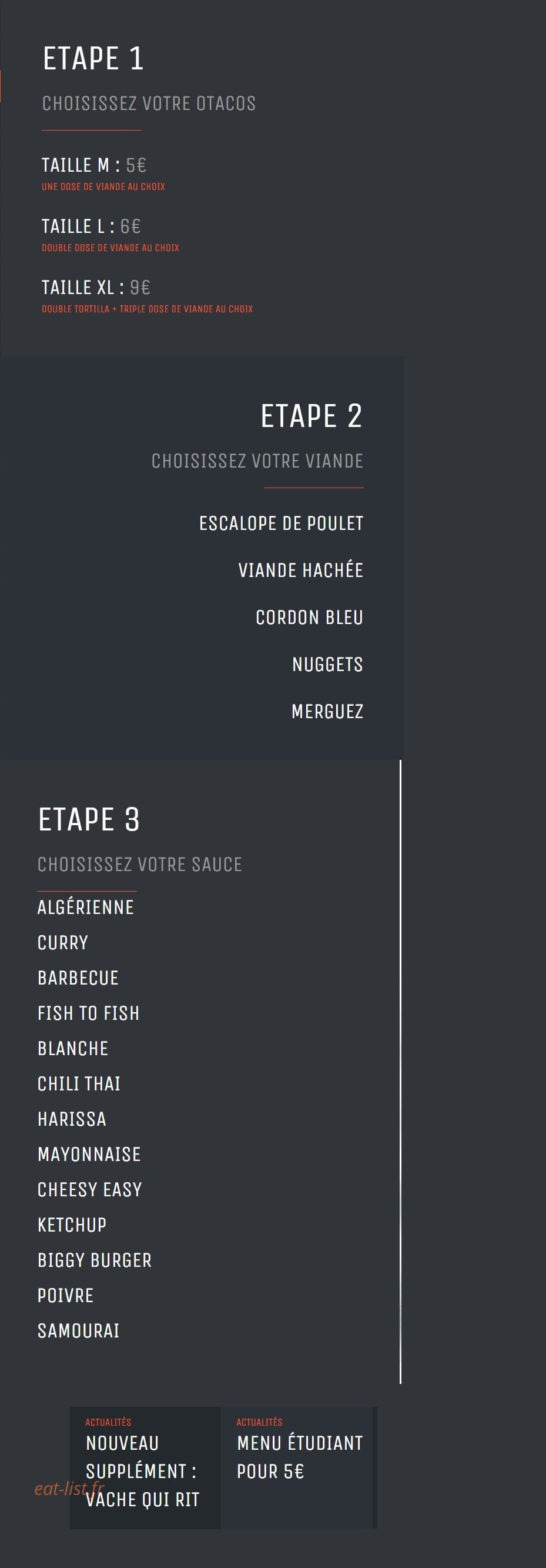 O'tacos — carte page 1