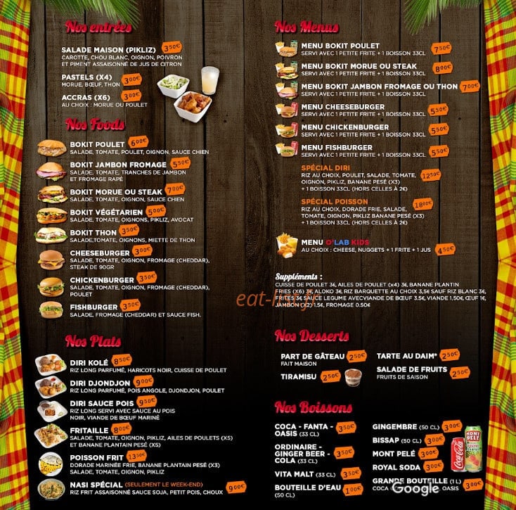 O’Lab Food — carte page 2