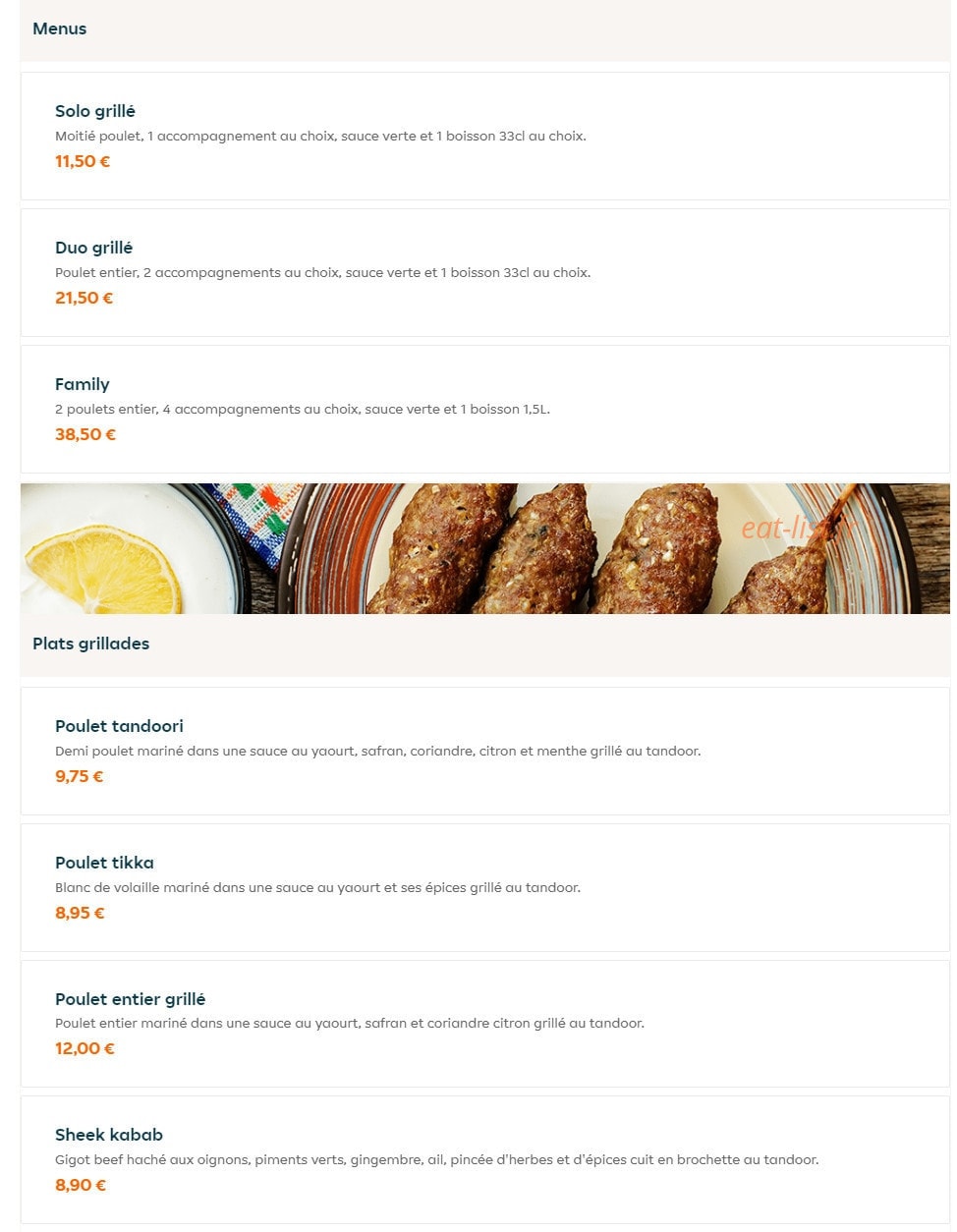 Tandoori Grill — carte page 1
