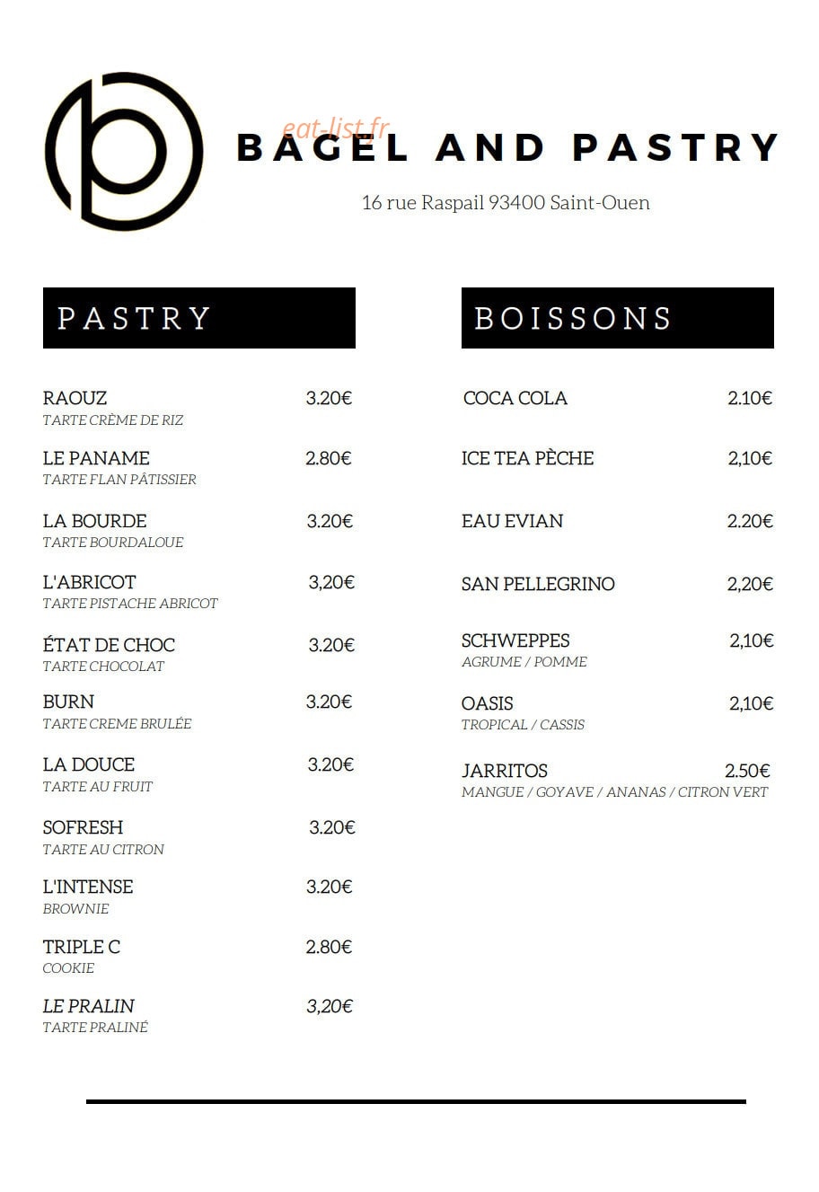 Bagel and Pastry — carte page 2