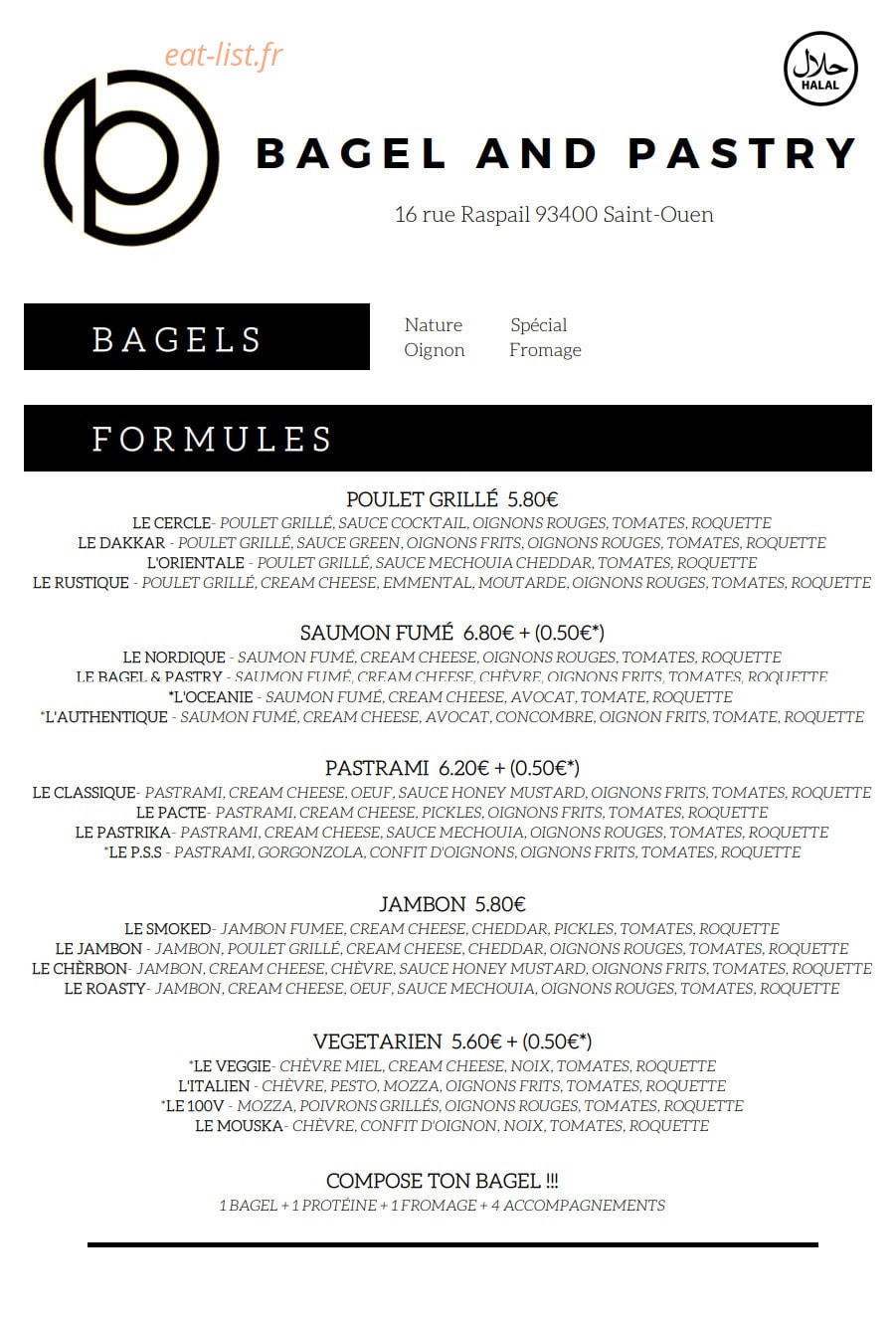 Bagel and Pastry — carte page 1