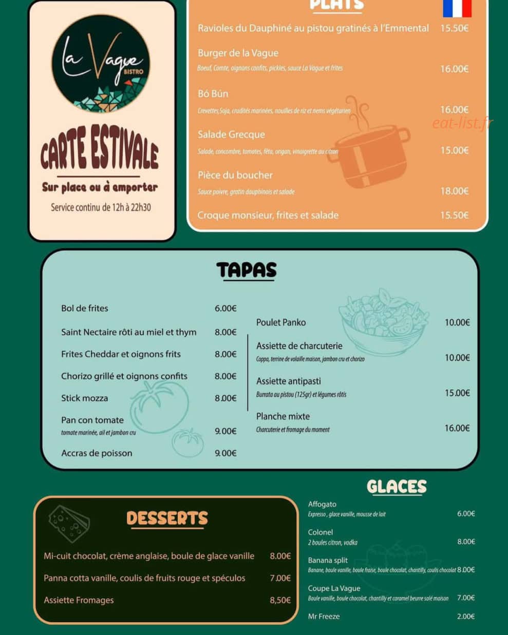 Bistro La Vague — carte page 1