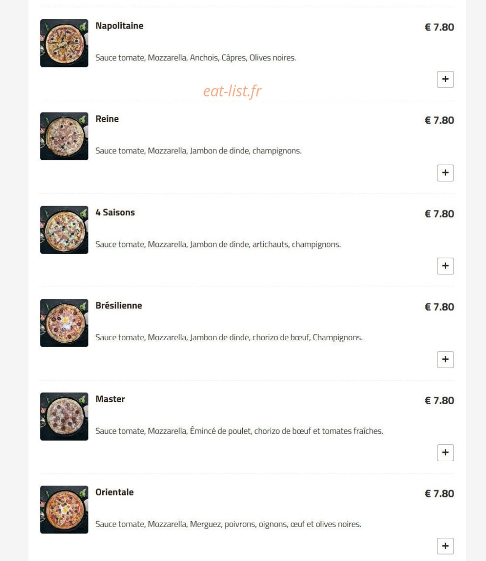 Carte et menu de Fino Pizza à Saint Ouen — Pizzas sauce tomate suite