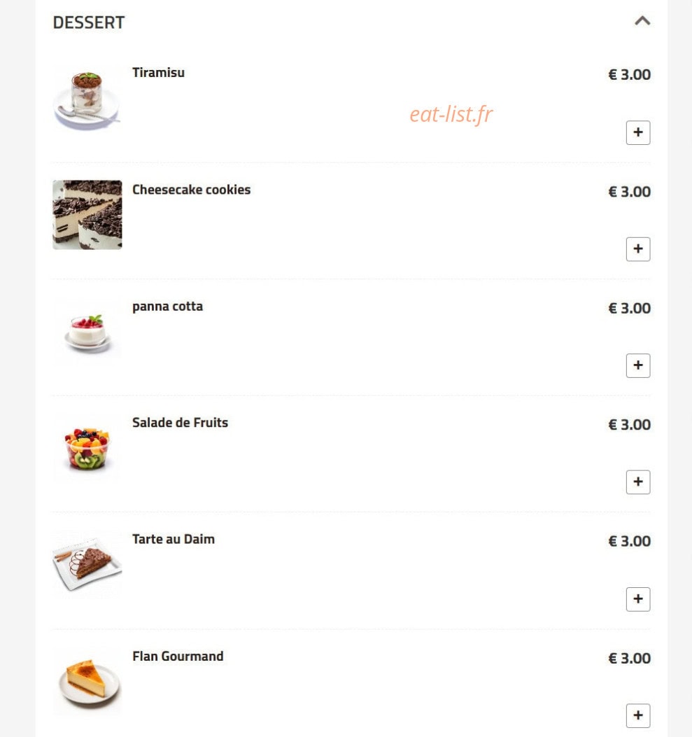 Carte et menu de Fino Pizza à Saint Ouen — Desserts